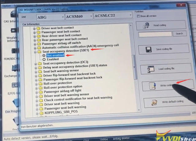 BMW E61 Airbag Seat Occupancy Sensor Coding with VVDI BIMTool 16