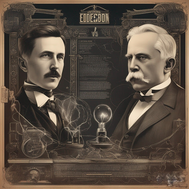 War Of Currents- Tesla Vs Edison, photos of Nikola Tesla and Thomas Edison