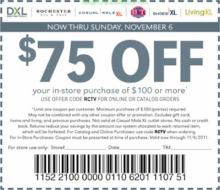 Free Printable Casual Male XL Coupons