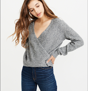 gray wrap front sweater