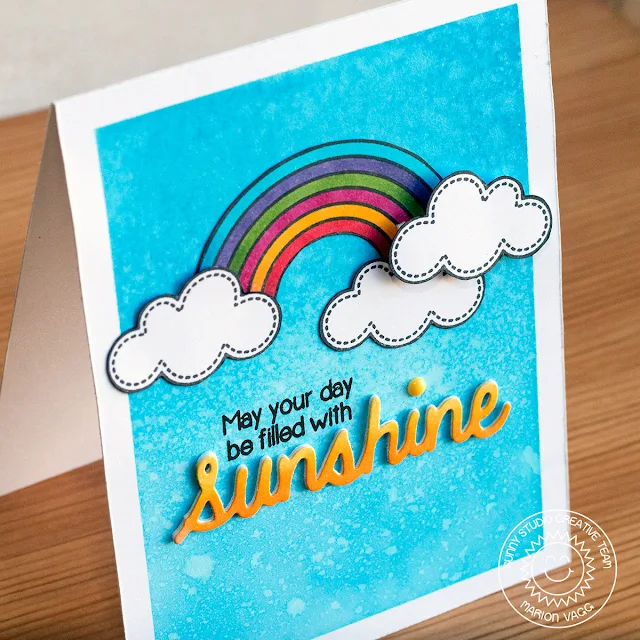 Sunny Studio: Rain or Shine May Your Day Be Filled With Sunshine Rainbow card by Marion Vagg.