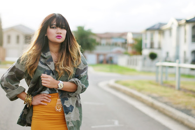 Asos Army Camo Jacket Blue Jade Mustard Skirt