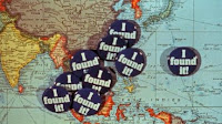 Buttons from the I Found It campaign over a map of the world.