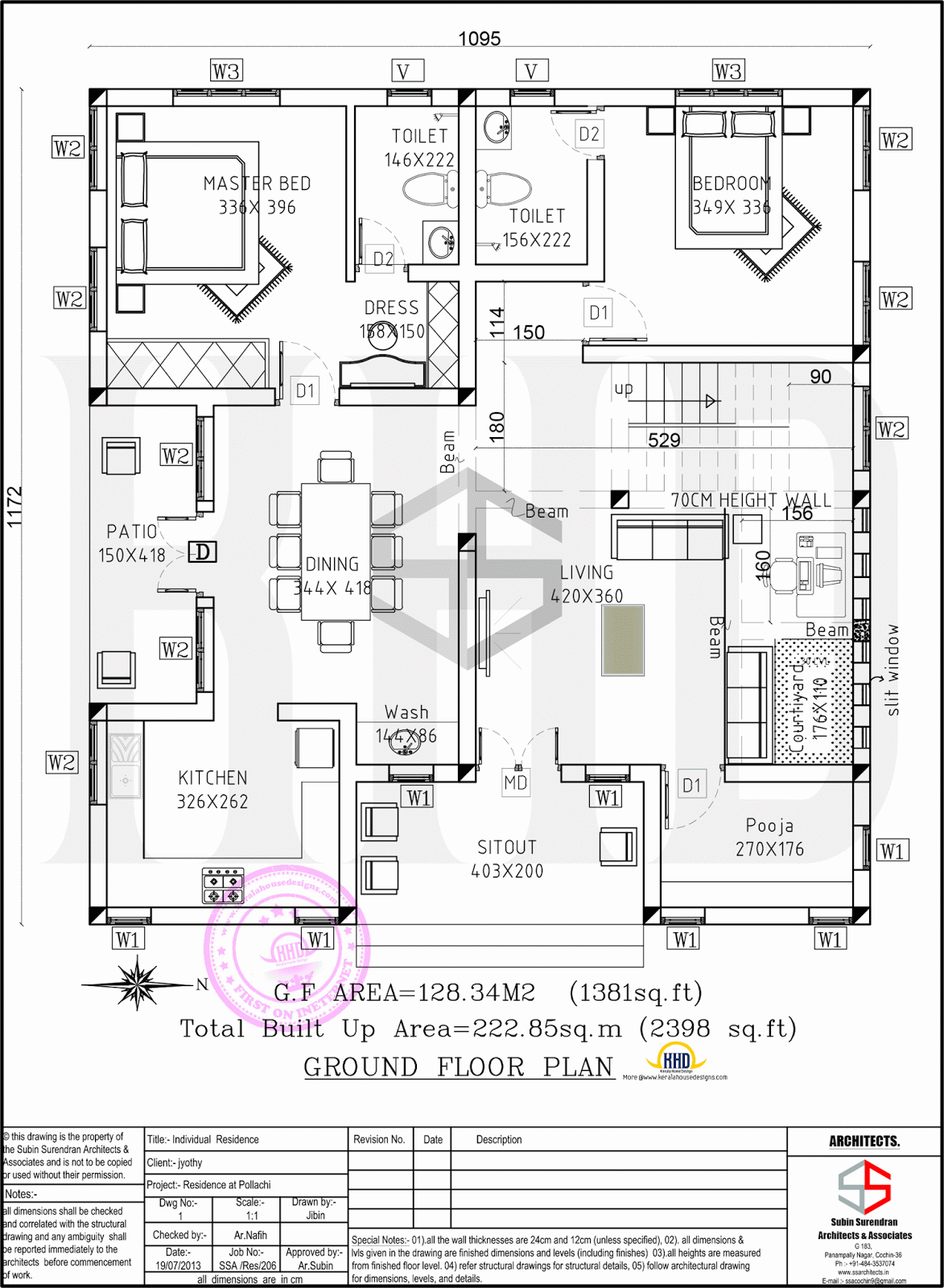 Floor plan  and elevation of 2398 sq ft contemporary villa 