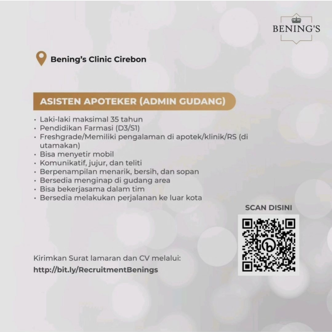 Lowongan Kerja Admin Gudang Bening's Clinic Cabang Cirebon