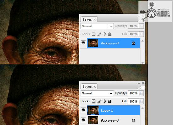 duplicate layer background ctrl j - tutorial cara membuat efek smudge painting di photoshop