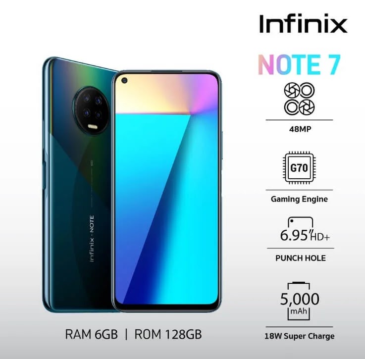 Infinix Note 7 with 7-inch Display, 6GB RAM, Helio G70, and Quad Camera