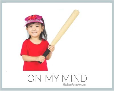 On My Mind ♥ KitchenParade.com, a girl with a red shirt holding a baseball bat.