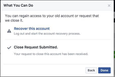 close Request for deleting Facebook account