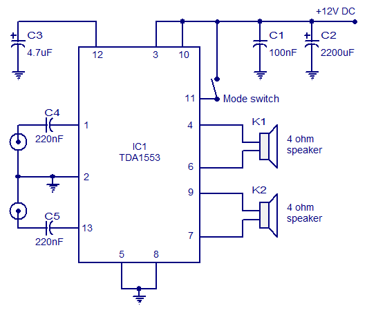 TDA1553 Car Stereo Amplifier Circuit