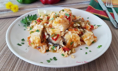 Arroz con verduras y bacalao