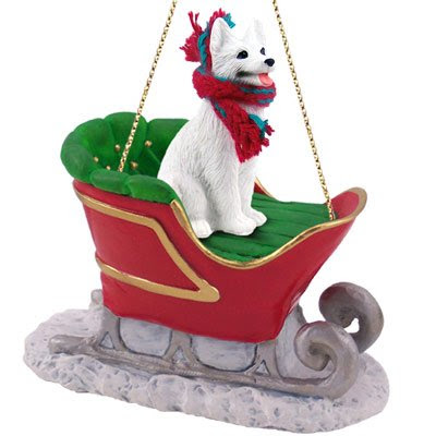 White German Shepherd Sleigh Dog Christmas Ornament