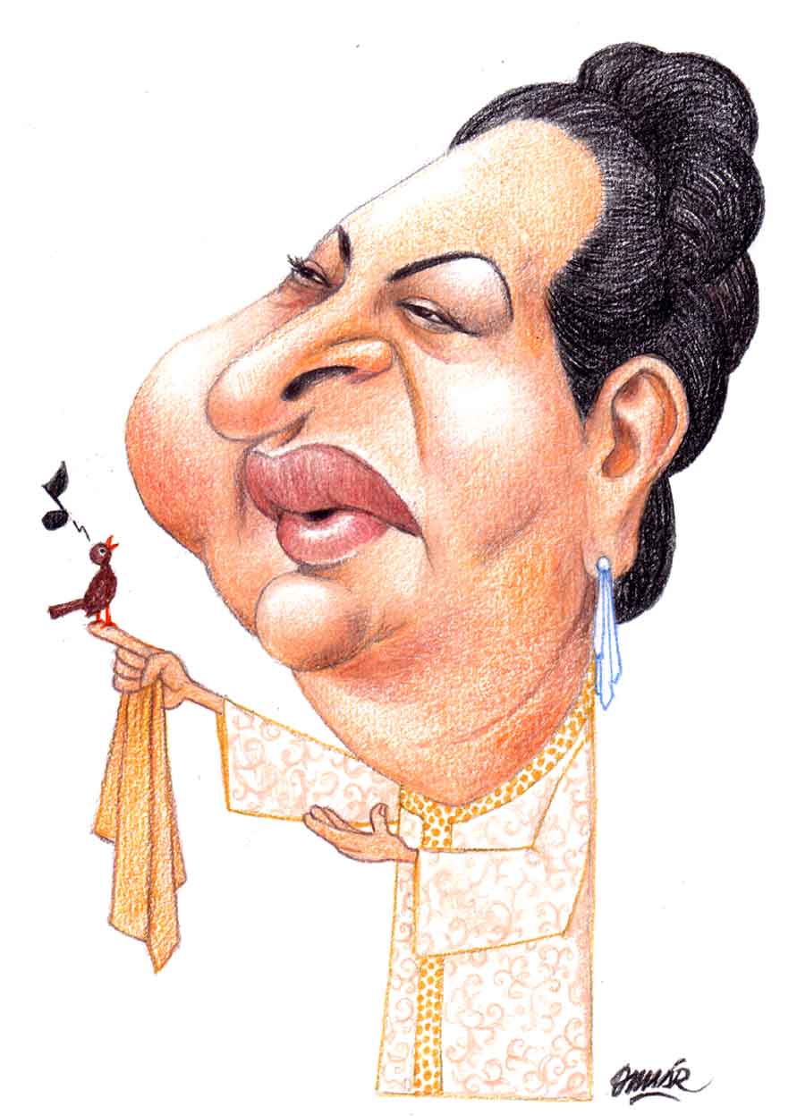 Umm Kulthum .. Caricature by Omar Zevallos - Peru