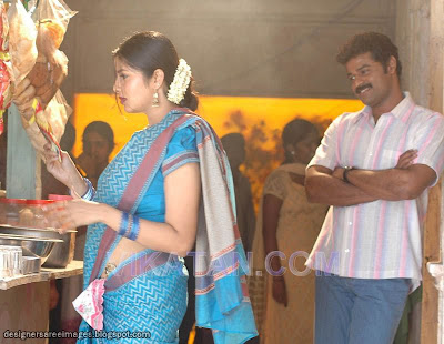 Actress Sangeetha in Blue Handloom Print Saree