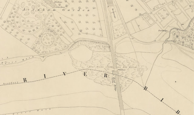 River Ribble at Avenham on 1849 Ordnance Survey Town Plan