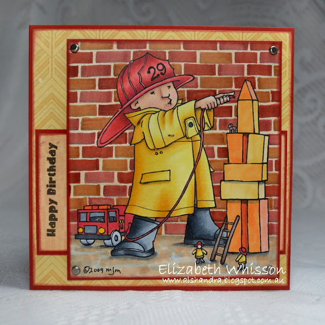 Elizabeth Whisson, Alshandra, Mo Manning, Playing Firefighter, birthday card, male, boy, Copics, chisel, 