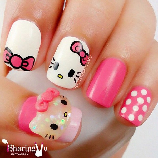  Kutek  Hello Kitty 70 Desain dan Gambar Nail Art