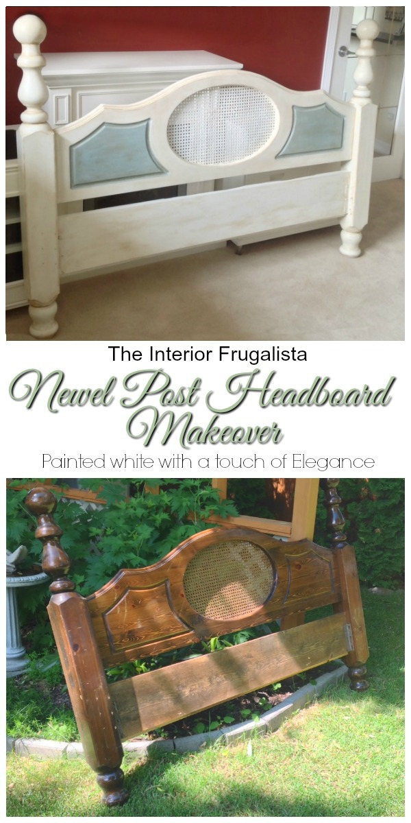 An old second hand newel post headboard before and after makeover.