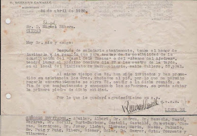 Carta de Ricard Guinart Cavallé a Ribera de 1930