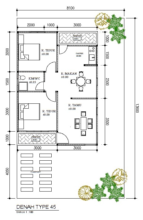  Denah  Rumah  Type  45 2019 Cafe Elwazeen