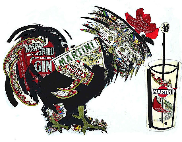 an Armando Testa illustration of a rooster for Martini, papercut illustration