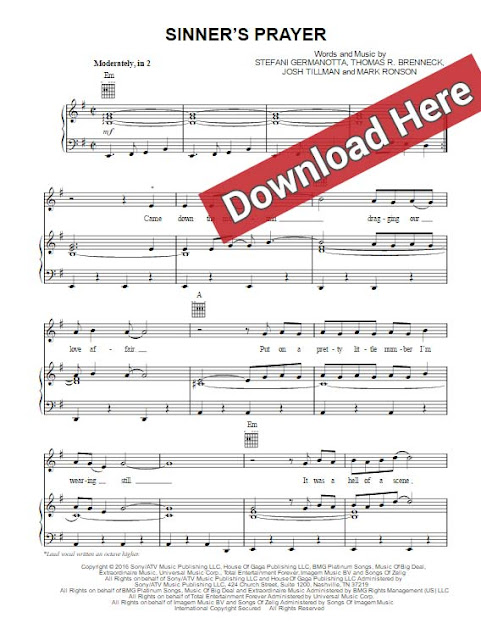 lady gaga, sinner's prayer, sheet music, piano notes, chords, download, pdf, klavier noten, akkorden, voice, vocals, guitar, tabs, tutorial, lesson