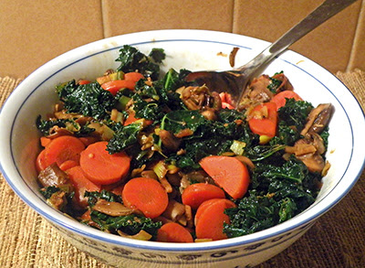 Bowl of Stir fry with serving spoon