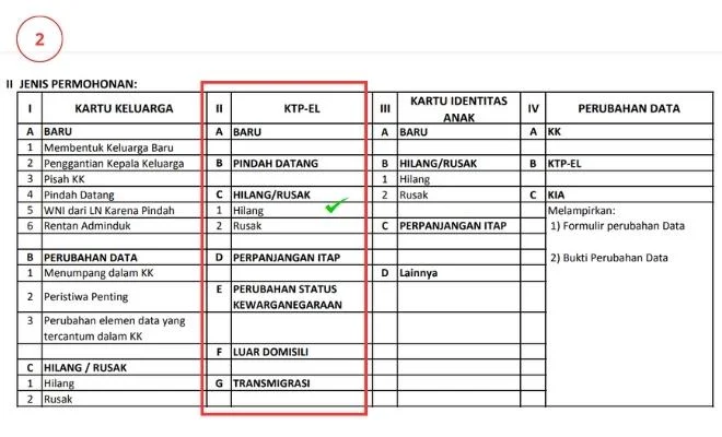 Bagin 2 : memilih jenis permohonan ktp-el hilang