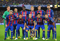 F. C. BARCELONA. Temporada 2016-17. Ter Stegen, Mascherano, Umtiti, Rakitic, Busquets, Piqué; Messi, Neymar, Iniesta, Luis Suárez y Jordi Alba. F. C. BARCELONA 4 MANCHESTER CITY F. C. 0 Miércoles 19/10/2016, 20:45 horas. Liga de Campeones, fase de grupos, jornada 3. Barcelona, Nou Camp: 96.290 espectadores. GOLES: 1-0: 17’, Messi. 2-0: 61’, Messi. 3-0: 69’, Messi. 4-0: 89’, Neymar.