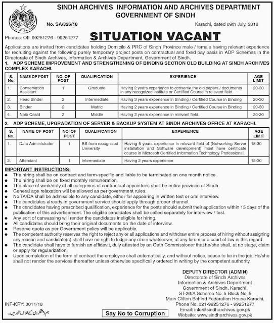  Jobs In Sindh Archives Information And Archives Department 16 July 2018