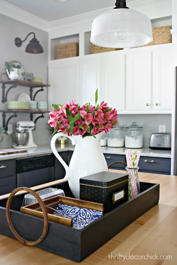 Tray on kitchen island