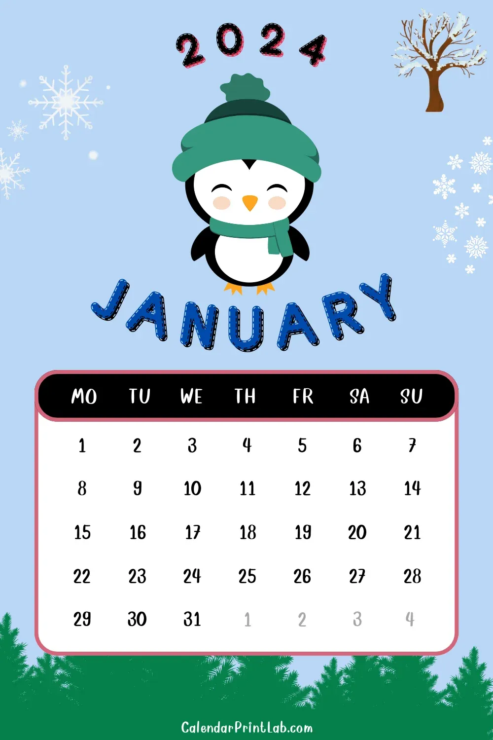 january 2024 wall calendar printable