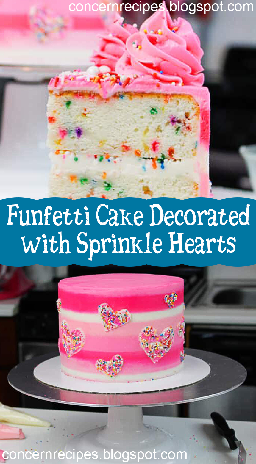 Funfetti Cake Decorated with Sprinkle Hearts