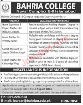 Teacher for Pakistan navy job in 2023