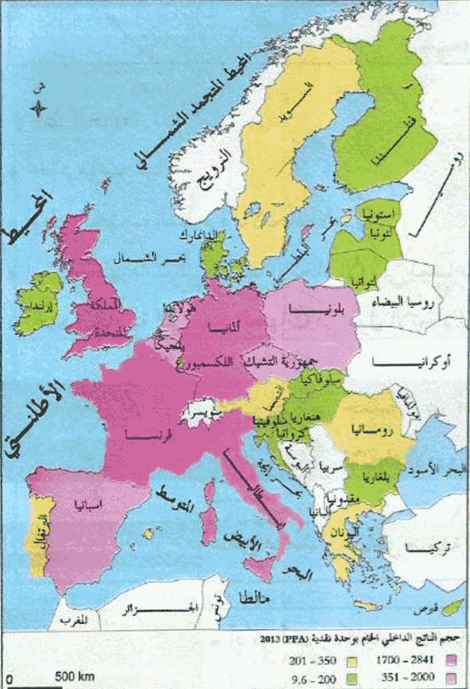 خريطة الناتج الداخلي الخام لبلدان الاتحاد الأوروبي