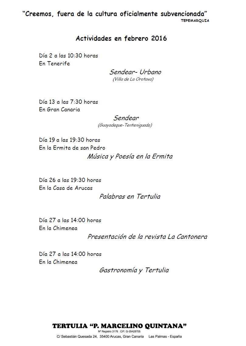 Actividades Febrero 2016