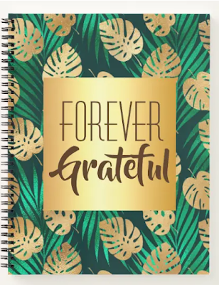 Forever Grateful Spiral Notebook Green Gold Tropical Leaves Modern Design