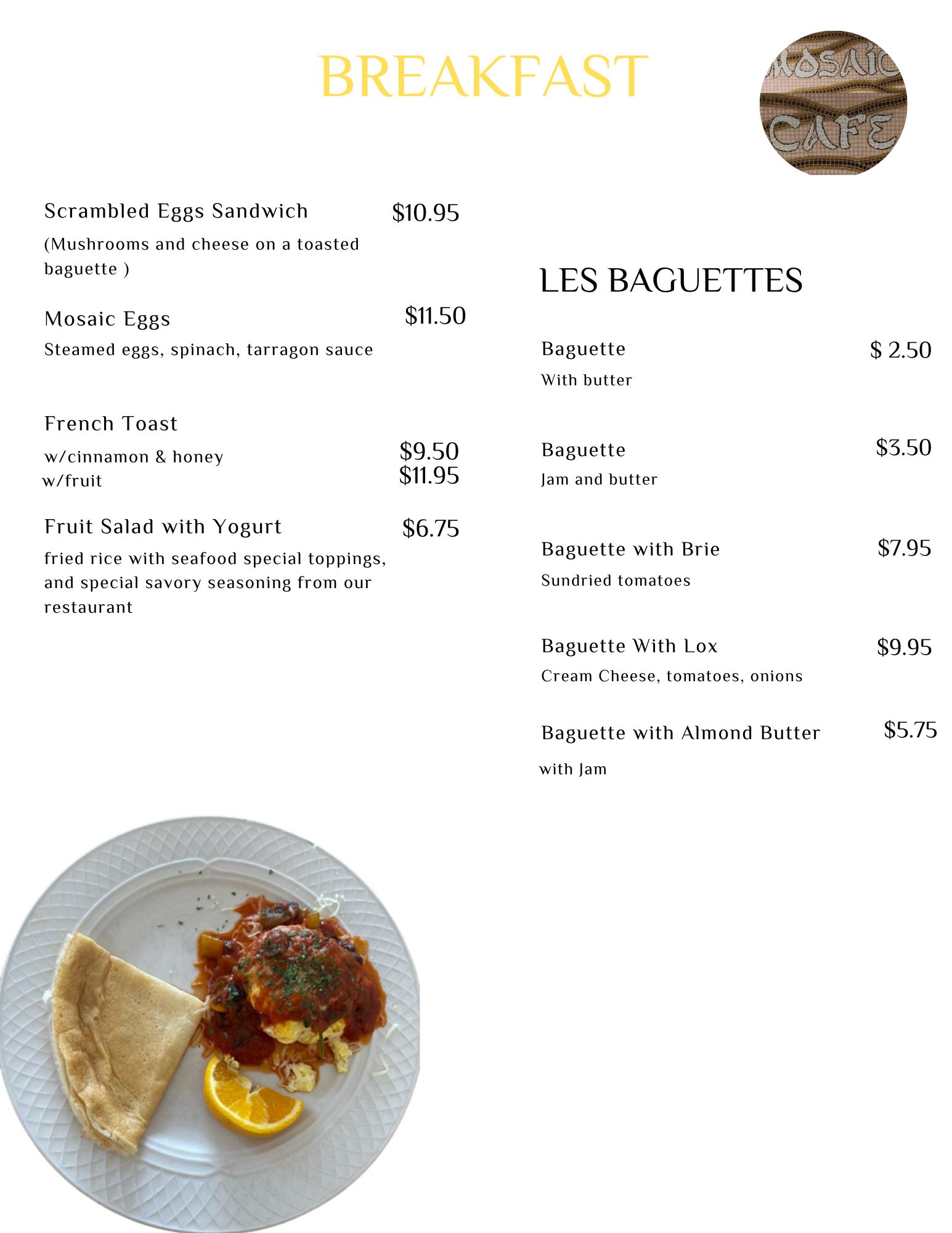 mosaic cafe northampton breakfast menu