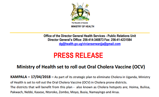 Ministério da Saúde prepara a implantação da Vacina Oral contra a Cólera (OCV)