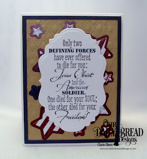 Our Daily Bread Designs, Defining Forces, Vintage Labels, Double Stitched Stars. Sparkling Stars, Lattice Background dies, by Chris Olsen