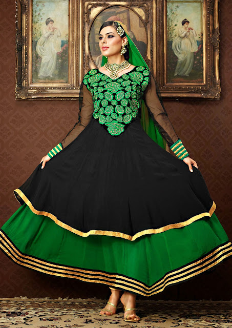 Unique Black & Bottle Green Salwar Kameez