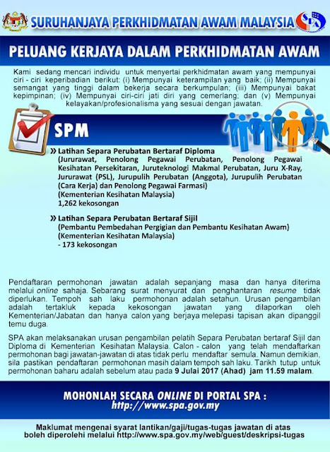 1435 Kekosongan Latihan Separa Perubatan Julai 2017