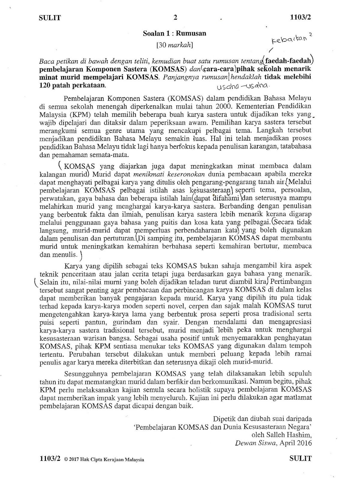 Laman Bahasa Melayu SPM: SOALAN KERTAS BAHASA MELAYU 2 