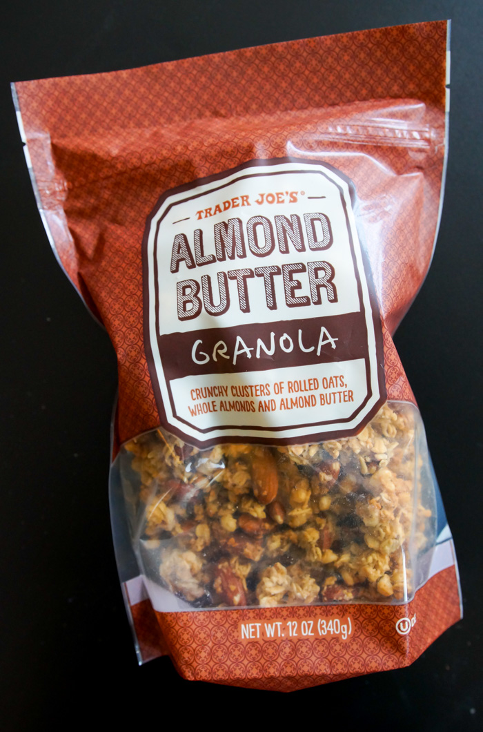 Trader Joe's Almond Butter Granola package on black table