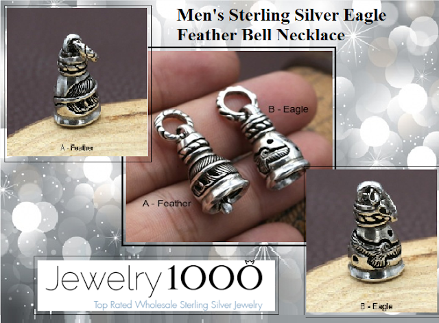 Men's Sterling Silver Eagle Feather Bell Necklace