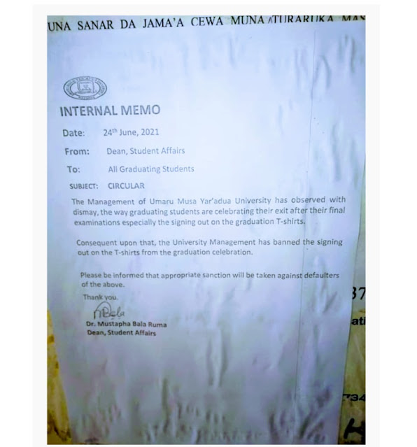 UMYUK Katsina Bans Graduation Sign Out Celebration On T-Shirts