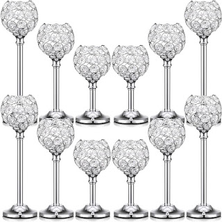 12 Pack Crystal Candle Holders Silver