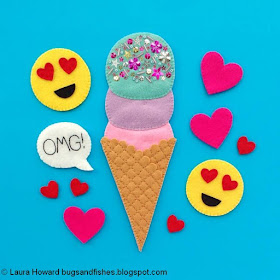 felt ice cream, hearts and heart-eye emojis