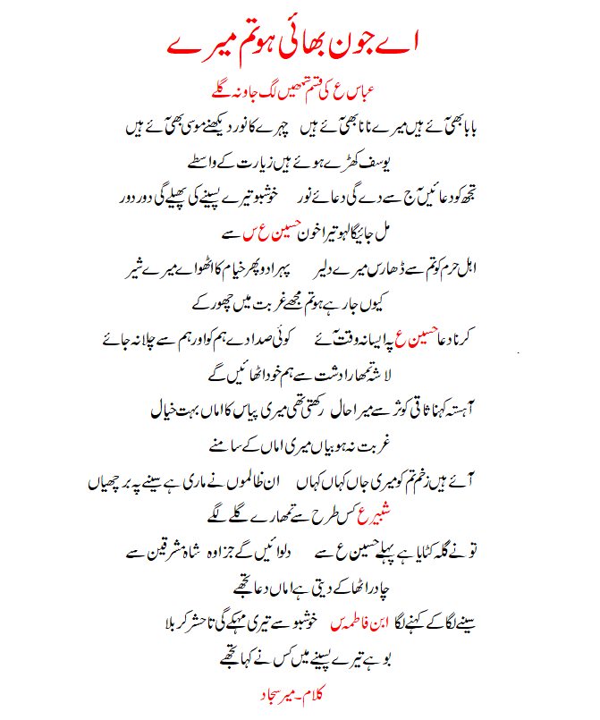 Aye Jaun (as) Bhai Ho Tum Meray Lyrics Mir Hasan Mir Nohay 2021 Muharram 1443