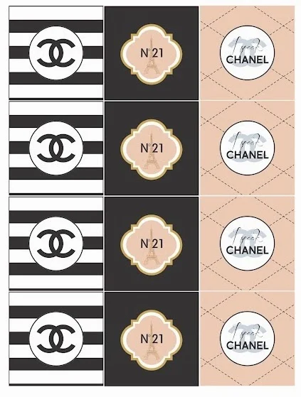 Chanel Free Printable Toppers, Labels, Stickers or Bottle Caps.